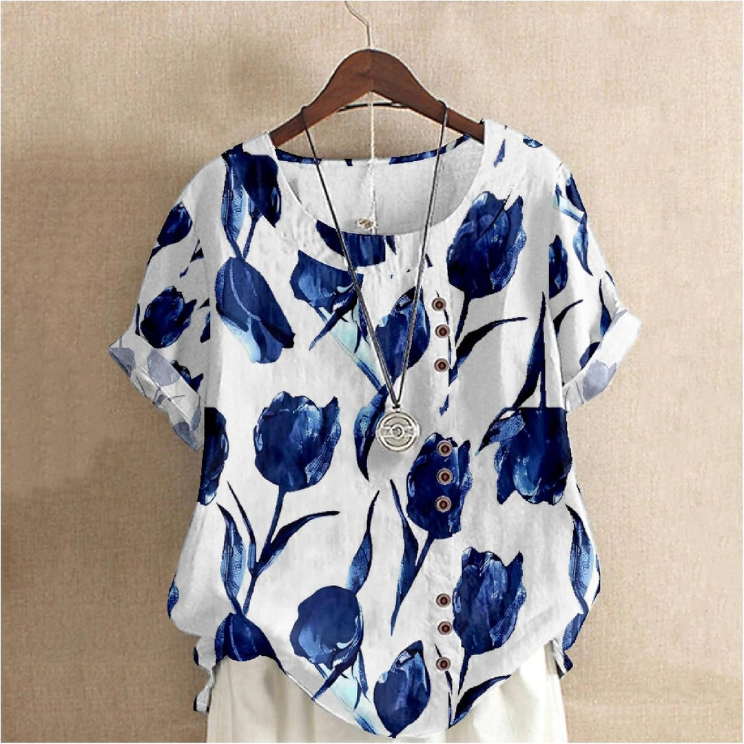 Generisch Latzhose Damen Kurz Baumwolle und Leinen, Knopfleiste, Boho-Blumenmuster, Kurzarm Damen We