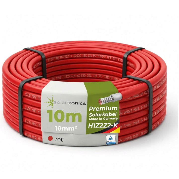 SOLARTRONICS Solarkabel 10mm² 10m Rot, H1Z2Z2-K, flexibel, erdverlegbar, PV-Kabel für Photovoltaikan
