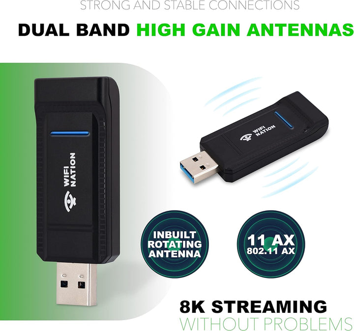 WiFi Nation WiFi 6 AX1800 2T2R, USB 3.0 Chipsatz: RTL8832AU, WiFi Dongle Adapter | 802.11ax Gigabit