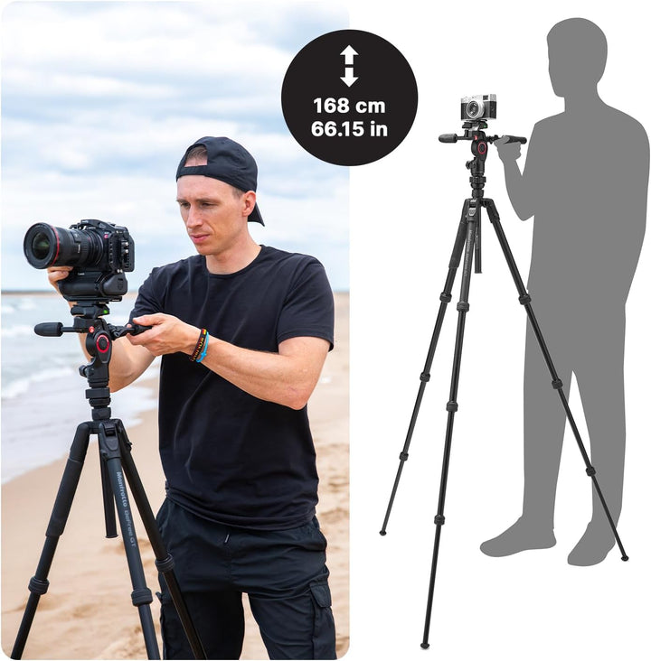 Manfrotto Befree GT PRO 3-Way, Professional Travel Tripod Kit, 3-Way Fluid Head, Levelling Column, P
