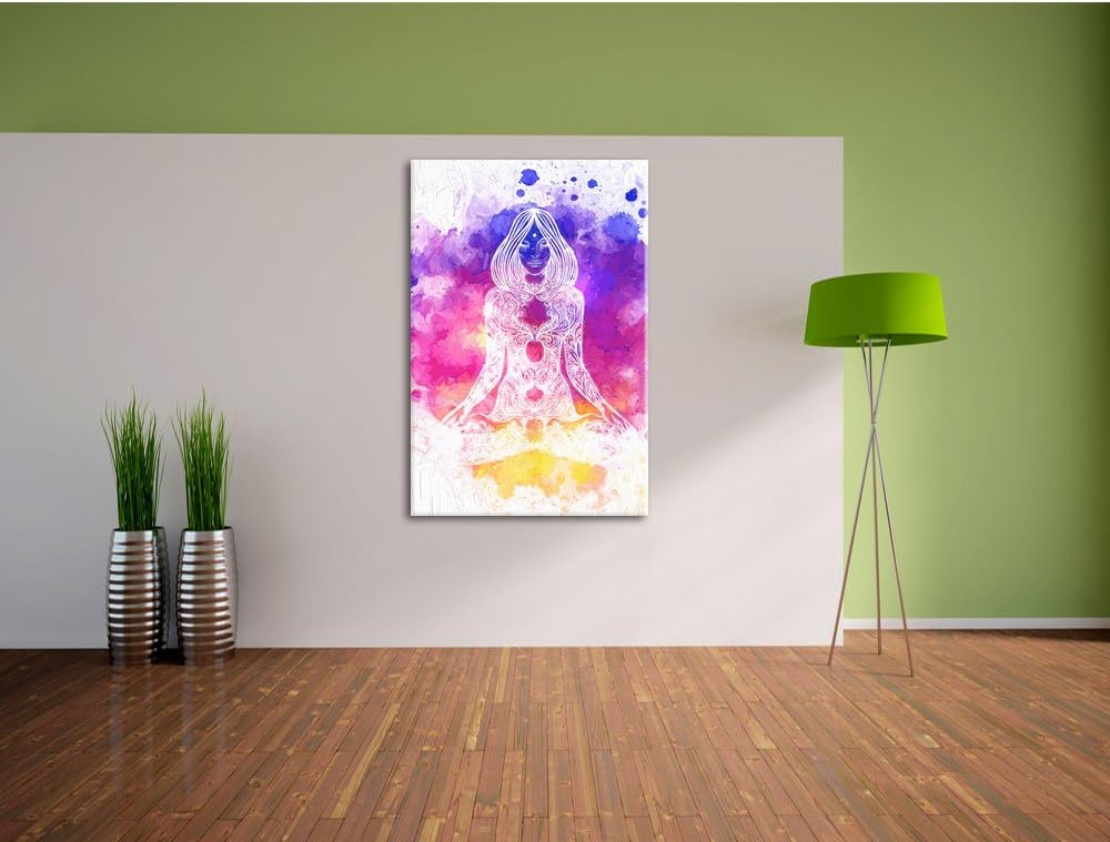 Pixxprint Lotoshaltung Yoga Kunst / 100x70cm Leinwandbild bespannt auf Holzrahmen/Wandbild Kunstdruc
