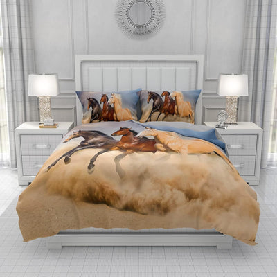 JEFFEL Pferde Bettwäsche Set 135x200 cm, Kinderbettwäsche, Pferde Motiv 3D Tier Motiv, Mikrofaser, S