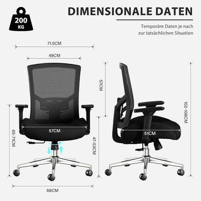 Fantasylab Bürostuhl Ergonomisch 200KG Schreibtischstuhl, Hoher Bürostuhl mit 3D Weiches Kissen 4D A