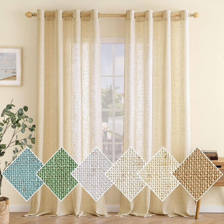 EMEMA Gardinen Vorhänge Leinenvorhang mit Ösen Voile Vorhang Leinenoptik Modern Halbtransparent für