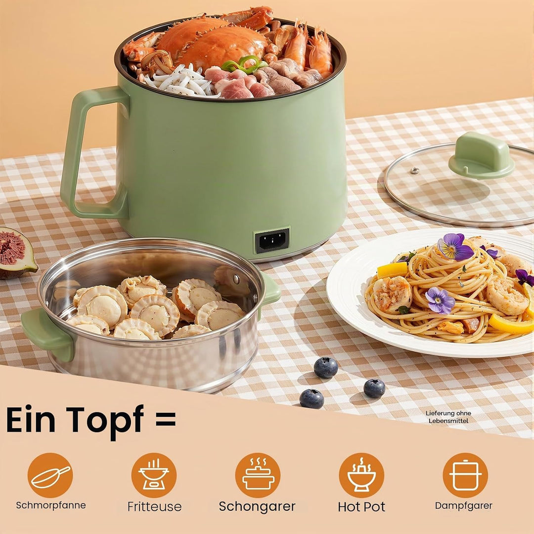 Tragbarer Multifunktions-Reiskocher, 1,7 l Antihaft-Dampfgarer, Mini-Kochtopf, tragbarer Mini-Nudelk