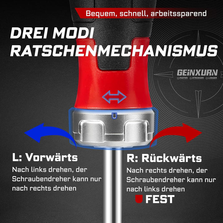 Ratschen Schraubendreher und Magnetischer Bithalterung, Ergonomischer Griff mit Bits Lagerfläche, In