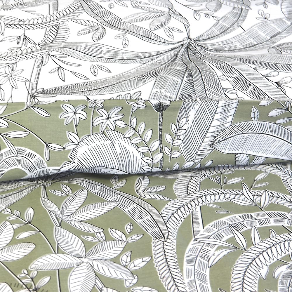 CÔTE DECO Bettwäsche, 220 x 240 cm, geometrisch und Blumen grün – 3-teilig | 1 Bettbezug für Erwachs