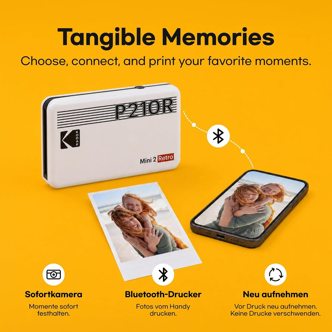 KODAK , Farbig, P210 Mini 2 Retro, Mobiler Handy Fotodrucker, Kompatibel mit Smartphone (iOS &amp; Andro