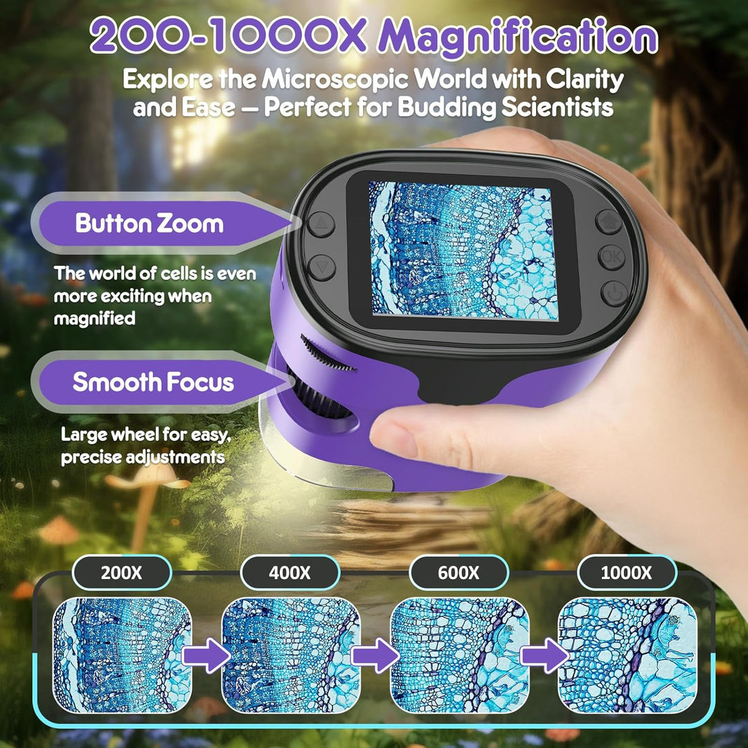 1000X Digitales Handmikroskop mit 2,0" 4K Bildschirm – Wiederaufladbares Komplett-Set inkl. 32GB Spe