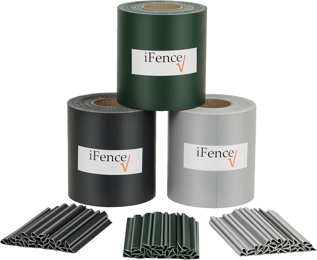 iFence Sichtschutzstreifen 50 Meter x 19 cm inkl. 30 Clips – diverse Farben (Grün), Grün