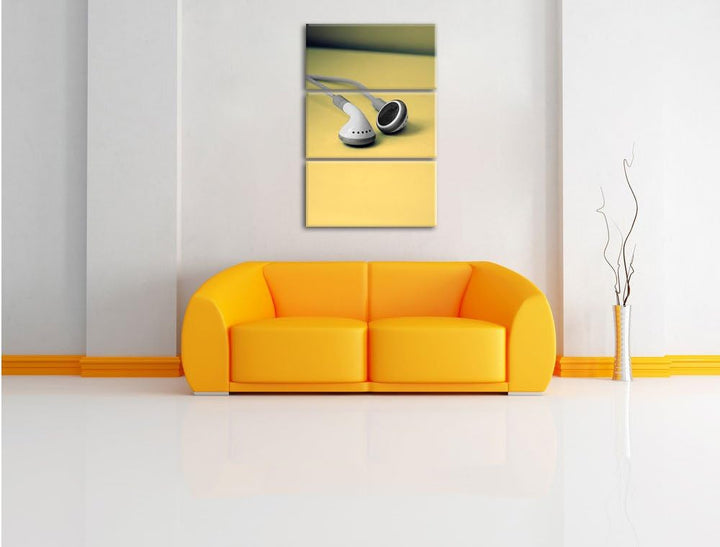 Pixxprint Klassische kleine Kopfhörer schwarz/weiss 3-Teiler Leinwandbild 120x80 Bild auf Leinwand