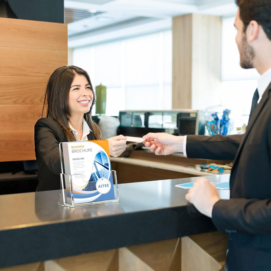 AITEE DIN A4 Tisch-Prospektständer: 2 Stück Acryl Transparenter Flyerständer Freistehende Prospektha