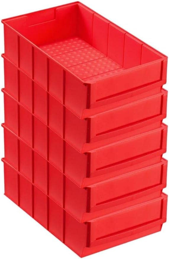 SparSet 5x Rote Industriebox 300 B | HxBxT 8,1x18,3x30cm | 3,4 Liter | Sichtlagerkasten, Sortimentsk
