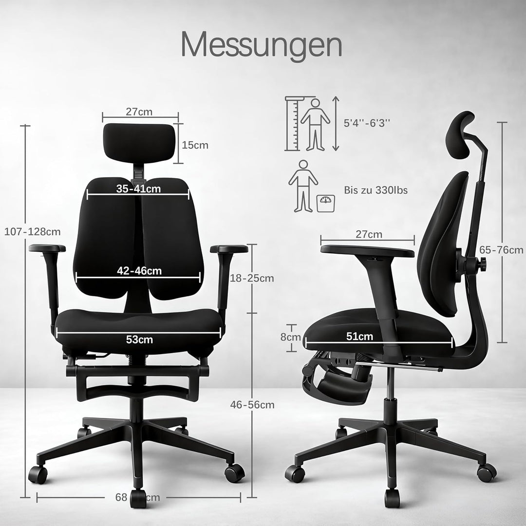 FLEX Ergonomischer Bürostuhl mit dynamisch geteilter Rückenlehne, 8 cm ultra-verdickter Sitz aus hoc