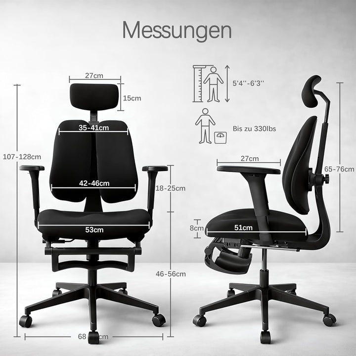 FLEX Ergonomischer Bürostuhl mit dynamisch geteilter Rückenlehne, 8 cm ultra-verdickter Sitz aus hoc