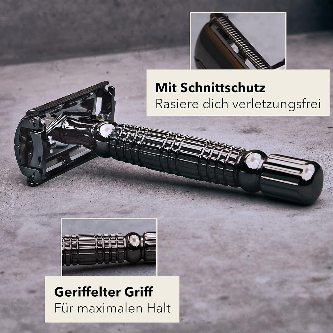 Störtebekker® Premium Rasierhobel Set für Herren im handgefertigten Lederetui - Rasierset mit Rasier