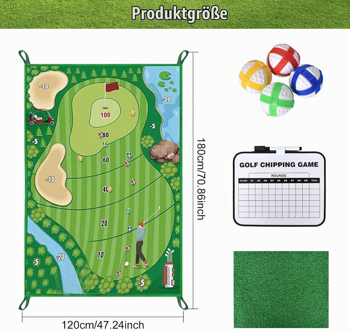 Golf Trainingsmatte Set, Golfspielset mit 16 Golfbällen und Scoreboard, Schlagmatte für Indoor und O