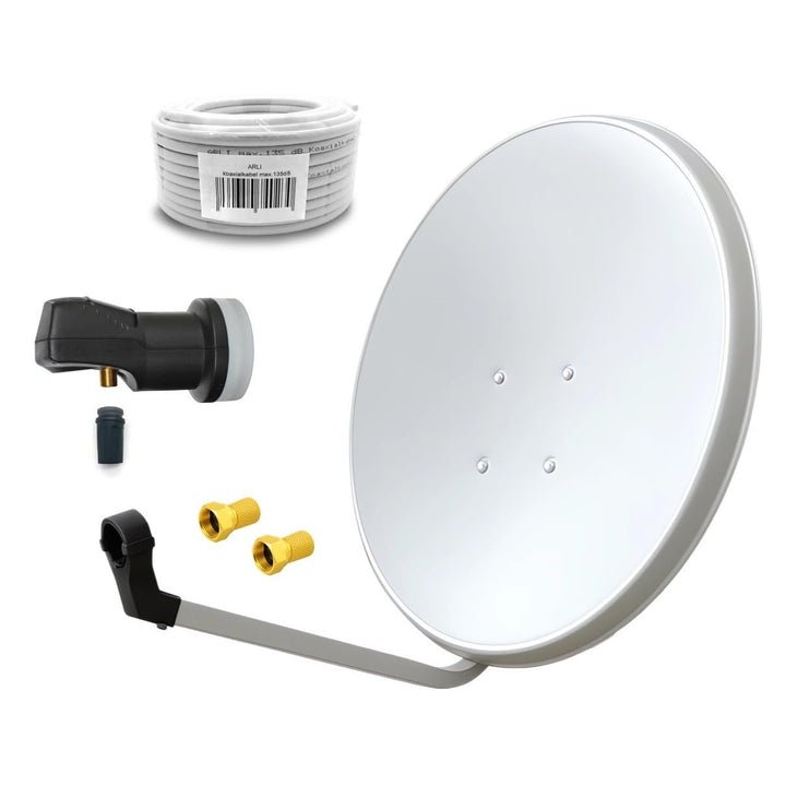 ARLI 60cm HD Sat Anlage Single LNB + 10m Koaxialkabel 135dB + 2 F-Stecker Digital 1 Teilnehmer Anten