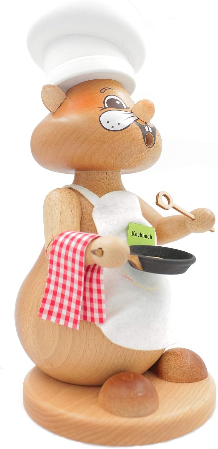 Kuhnert - Original Erzgebirgische Holzkunst Räuchermann Räucherfigur Hamster 31cm - Koch Cook