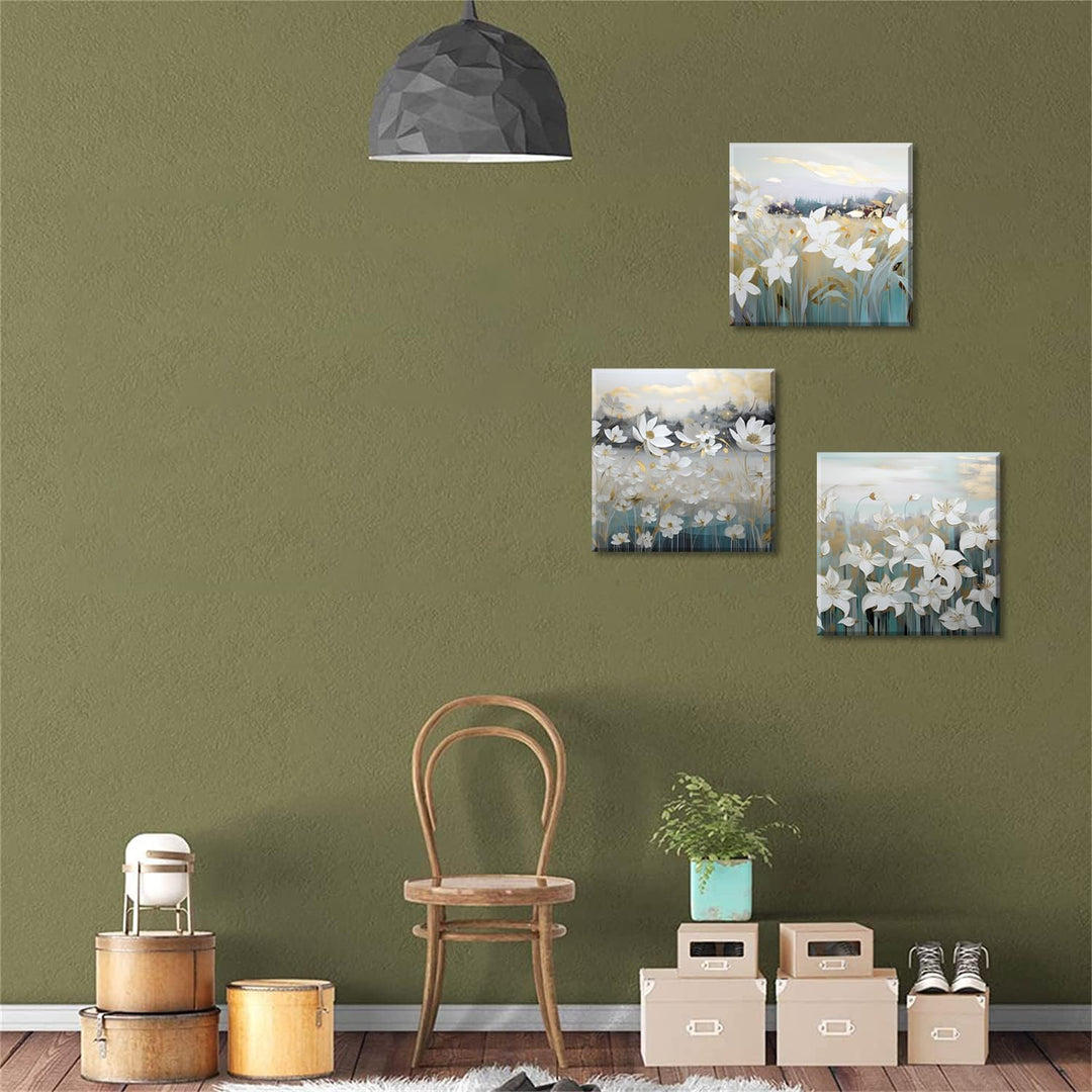 Piy Painting 3er Wand Kunst Modern Bild Set 30x30CM Elegante Blumen Bild Leinwand Malerei Blume Bild