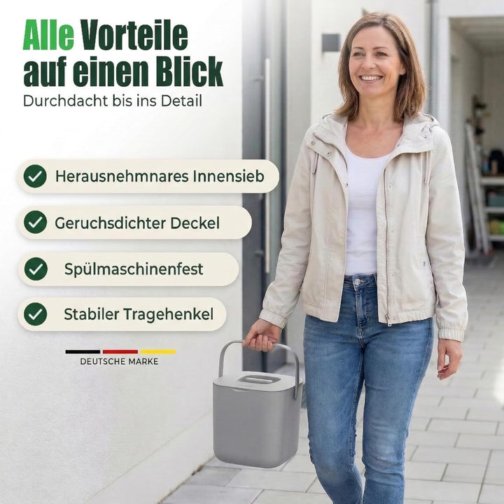 YourCasa Biomülleimer Küche 7L - Komposteimer mit herausnehmbarem Sieb & Deckel - geruchsdicht, spül