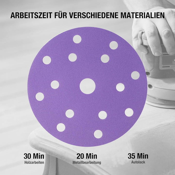 50 Stück 15 Loch Schleifpapier 150 mm Klettverschluss 120 Körnung Schleifscheiben Keramik Schleifpap
