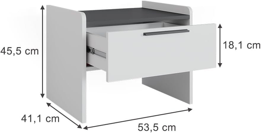 Vicco Esszimmerbank Roman, Weiss/Anthrazit, 53.5 x 41.1 cm mit 1 Schublade Weiss Hocker mit 1 Schubl
