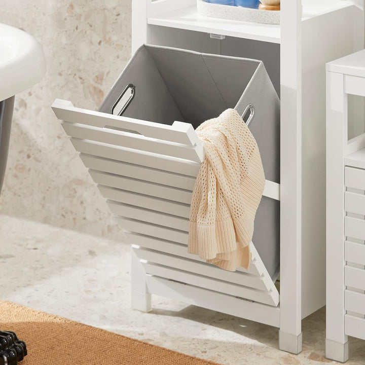 SoBuy BZR67-W Wäscheschrank mit ausklappbarem Wäschesack Wäschesäcken Wäschetruhe Wäschesammler Wäsc