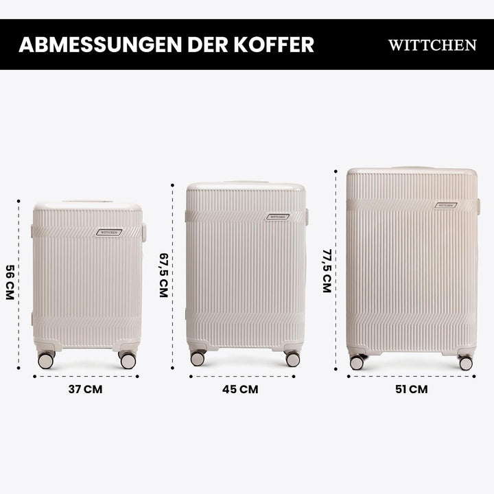 WITTCHEN Kofferset Hartschalenkoffer Polycarbonat 4 Rollen Gloss Line | Beige Hochglanz Beige Koffer