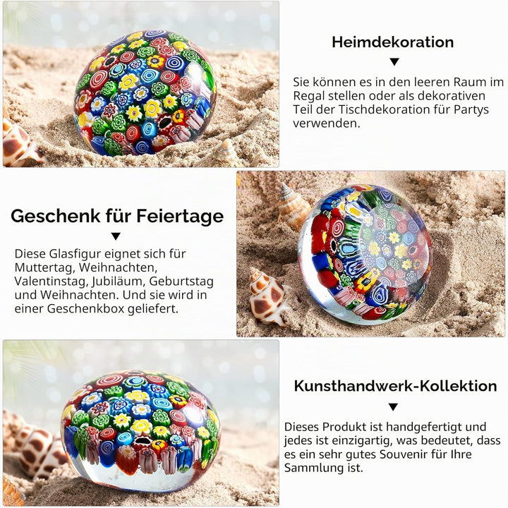 Handgeblasene Glasblumenfigur, Briefbeschwerer aus Glas, als Geburtstagsgeschenk