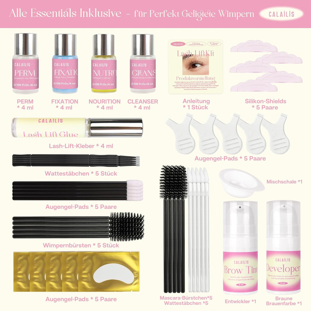 CALAILIS Wimpernlifting Set und Augenbrauenfarbe Set, 2-in-1 Lash Lifting und Brow Tint Kit für Natü