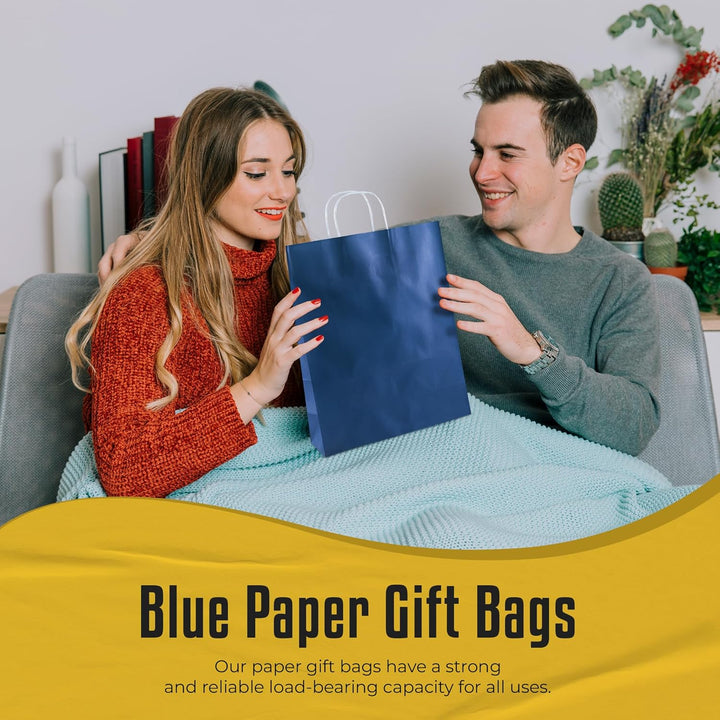 Thepaperbagstore 20 Papiertragetaschen, Recycelbar Und Wiederverwendbar, Mit Gedrehten Griffen, Blau