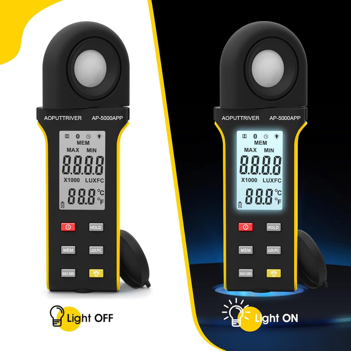 AP-5000APP Digital Luxmeter, Lichtmessgerät Messen 0,1~400.000 Lux Fusskerzen mit 270º Drehbarem Sen