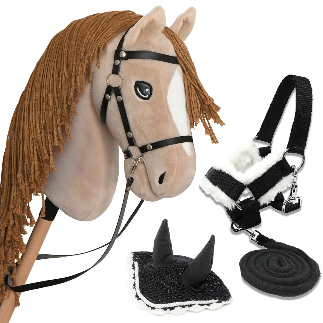 Hobby Horse Beige A3, Pferd, komplett mit Netz, Gebiss, Zügel, Halfter und Insektenmütze, schwarz un
