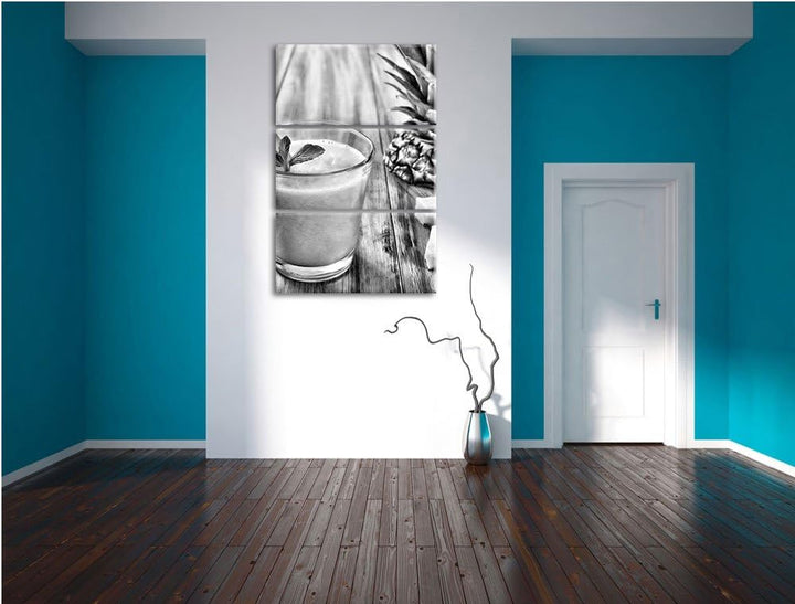 Pixxprint Ananas Cocktail auf Holztisch als Leinwandbild/Grösse: 3 Teilig (120x80) cm/Wandbild/Kunst