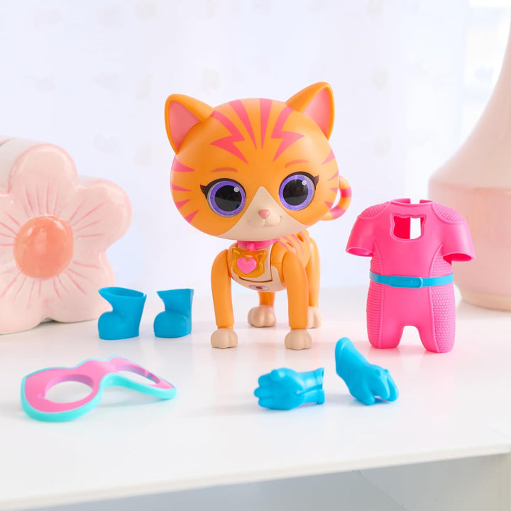 Disney Junior SuperKitties, 20 cm grosse katzenstark verwandelbare Ginny, 9-teilig, Kinderspielzeug