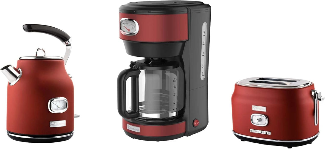 WESTINGHOUSE WES22 Retro Frühstück-Set Rot Frühstücksset, Metall Frühstück-Set mit 2-Scheiben Toaste