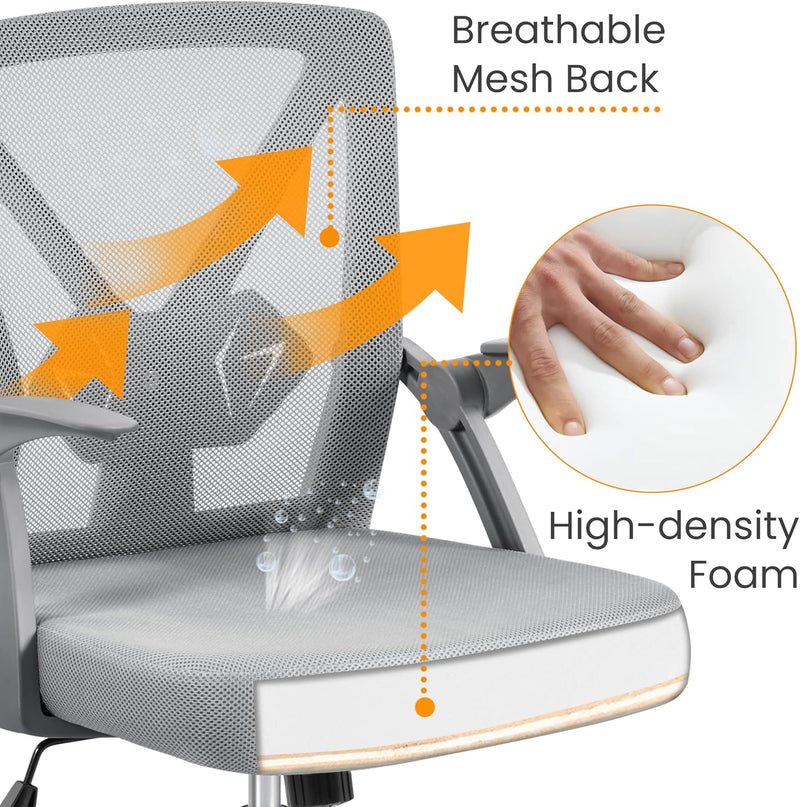 Yaheetech Bürostuhl ergonomisch, Schreibtischstuhl aus Mesh mit Hochklappbaren Armlehnen, Drehstuhl