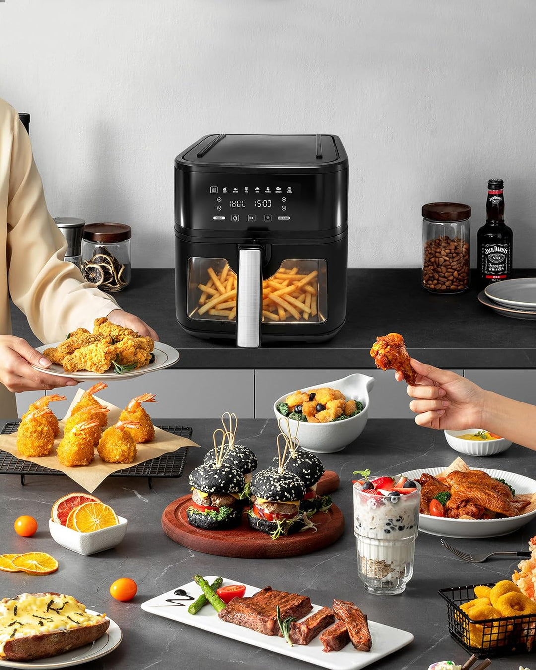KEINVE Easy Fry & Grill Heissluftfritteuse, 2-in-1 Technologie (Air Fryer und Grill), Digitales Disp