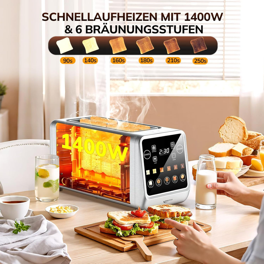 Keenstone Toaster 4 Scheiben, LED Display Touchscreen mit Memory-Funktion, Single-Slice-Technologie,