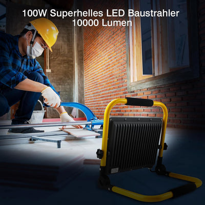 OUSIDE LED Baustrahler 100W mit 4M Kabel,IP66 Wasserdichter LED Arbeitsscheinwerfer mit Schuko-Steck