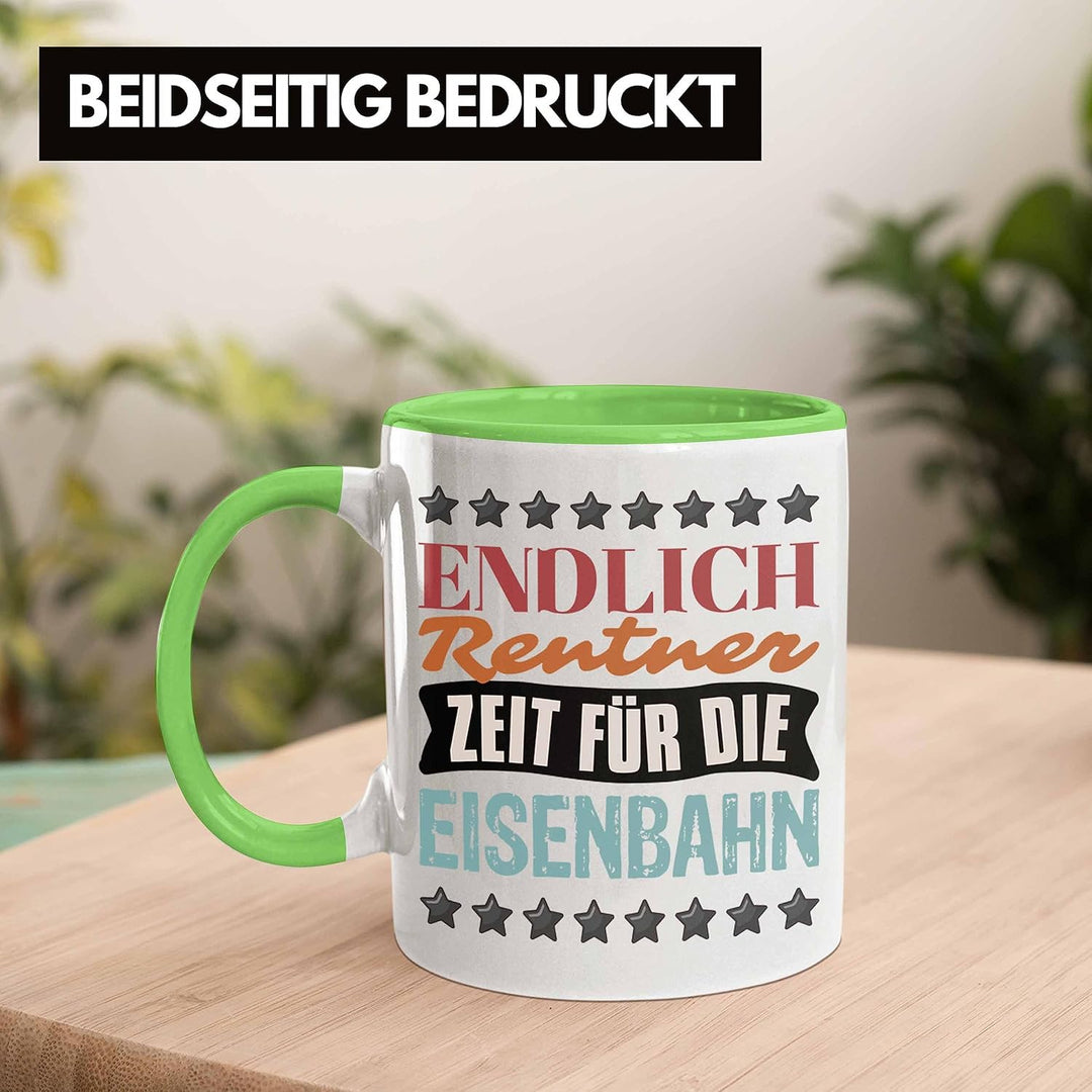 Trendation - Eisenbahner Tasse Geschenk für Modelleisenbahn-Fans Geschenkidee Endlich Rente Zeit für