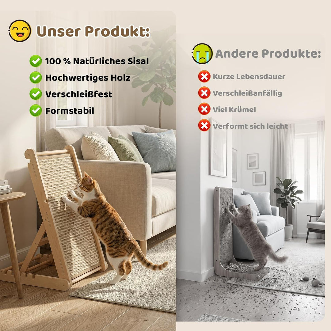 X XBEN Holz Kratzbrett Katze, 60CM Klappbares Katzenkratzbrett mit 5 Einstellbaren Höhen, Natürliche