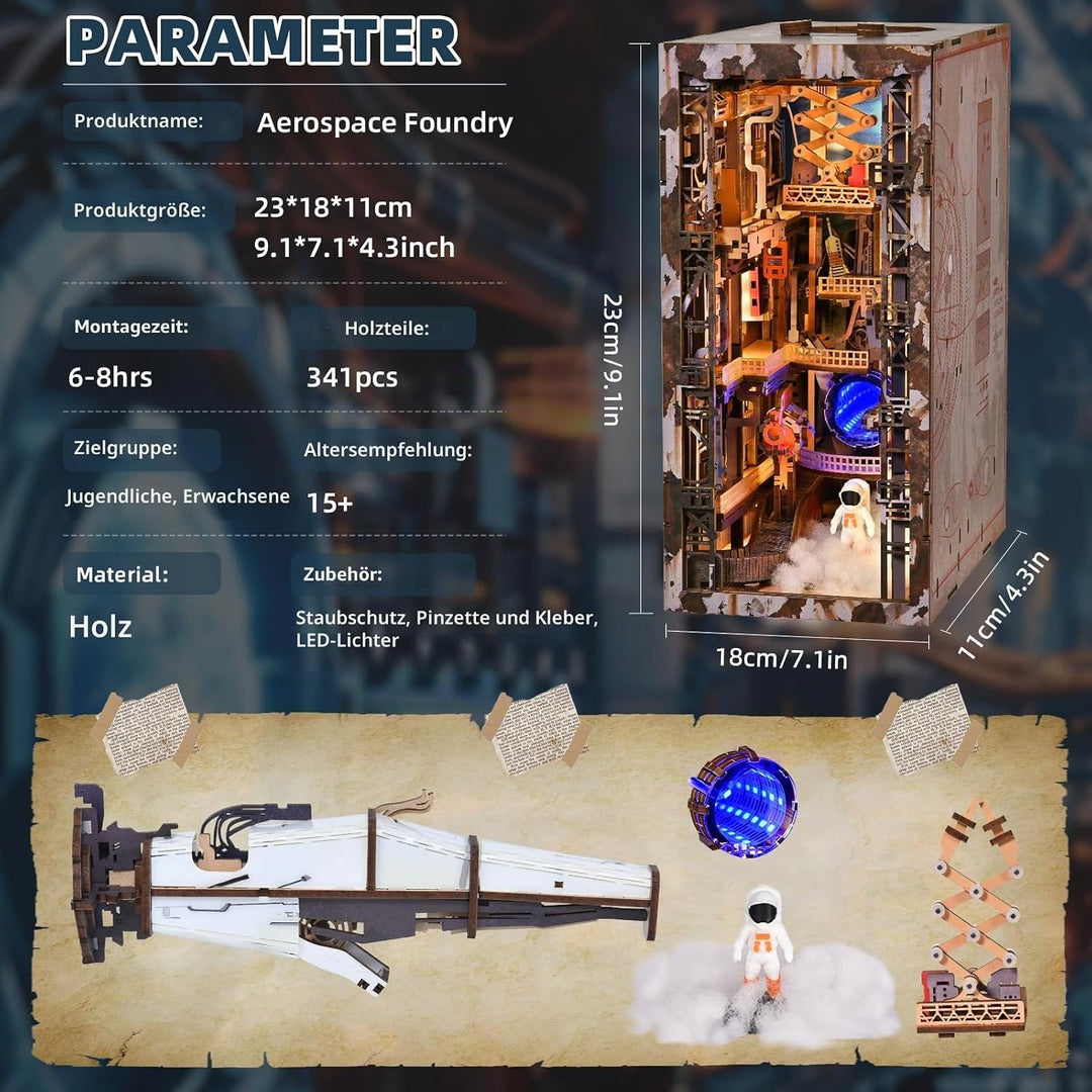 MiniCity Book Nook Bausatz, 3D Miniatur Puppenhaus Bücherecke Bausatz mit LED Licht und Staubschutzh