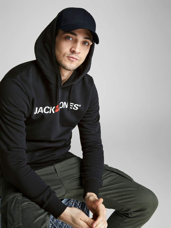JACK & JONES Male Kapuzenpullover Logo Kapuzenpullover S Schwarz (Black Detail: Reg Fit), S Schwarz