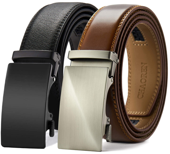 CHAOREN Gürtel Herren 2er-Pack, 35mm Automatik Ledergürtel mit Ratsche - Passgenau Zuschneidbar, Ide