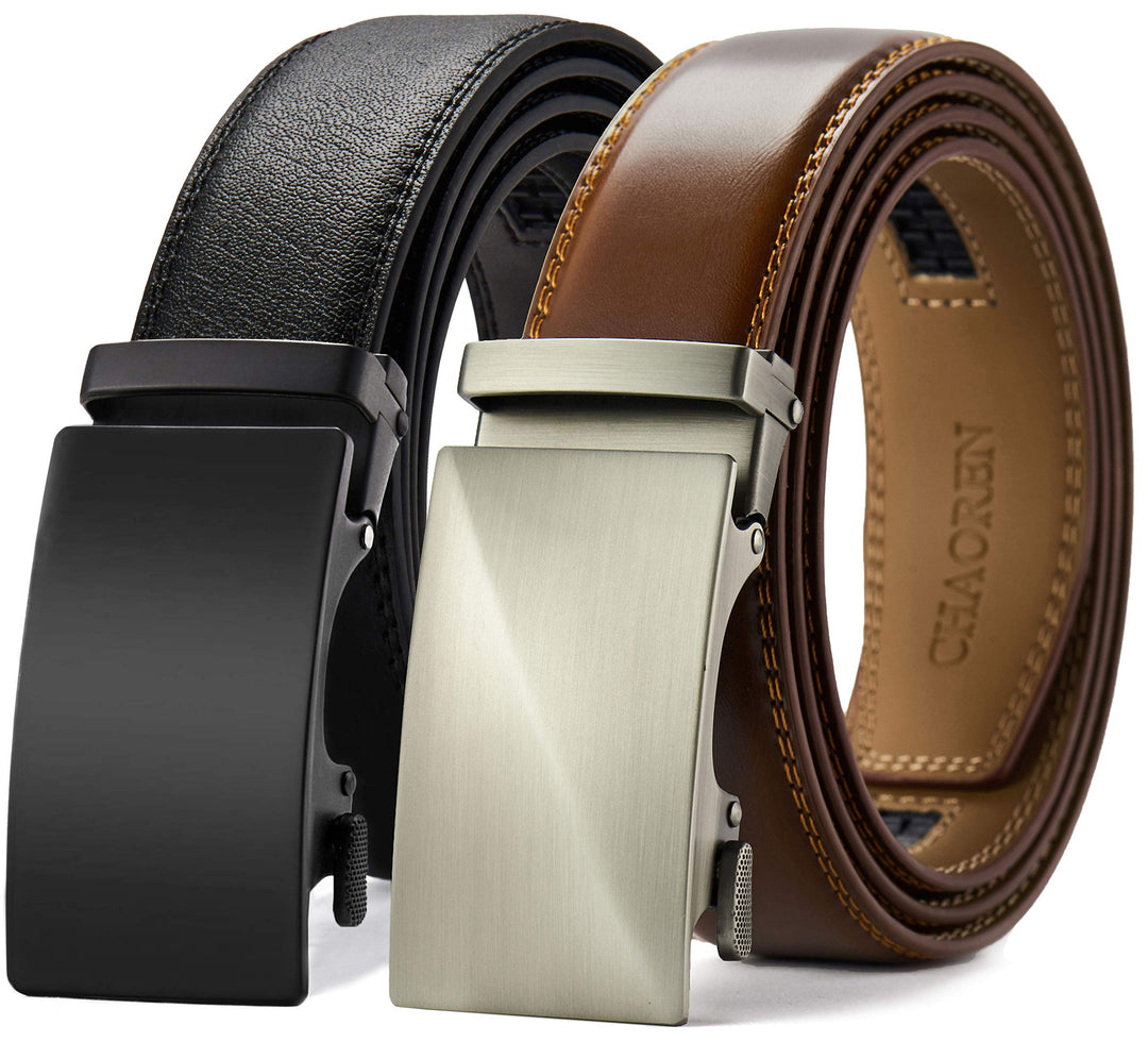 CHAOREN Gürtel Herren 2er-Pack, 35mm Automatik Ledergürtel mit Ratsche - Passgenau Zuschneidbar, Ide