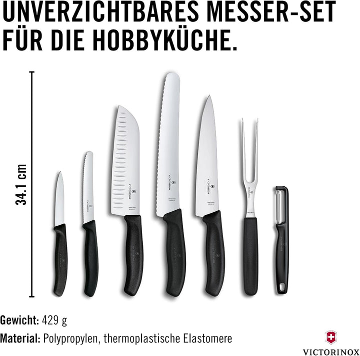 Victorinox Swiss Classic Küchenmesser Set, Kochmesser, 7-teilig, inkl. Santokumesser, Brotmesser, Ge