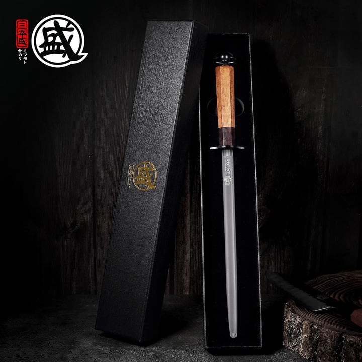 MITSUMOTO SAKARI 44 cm Japanischer Professioneller Messerschärfer Stab, Wetzstab aus Hochwertigen Di