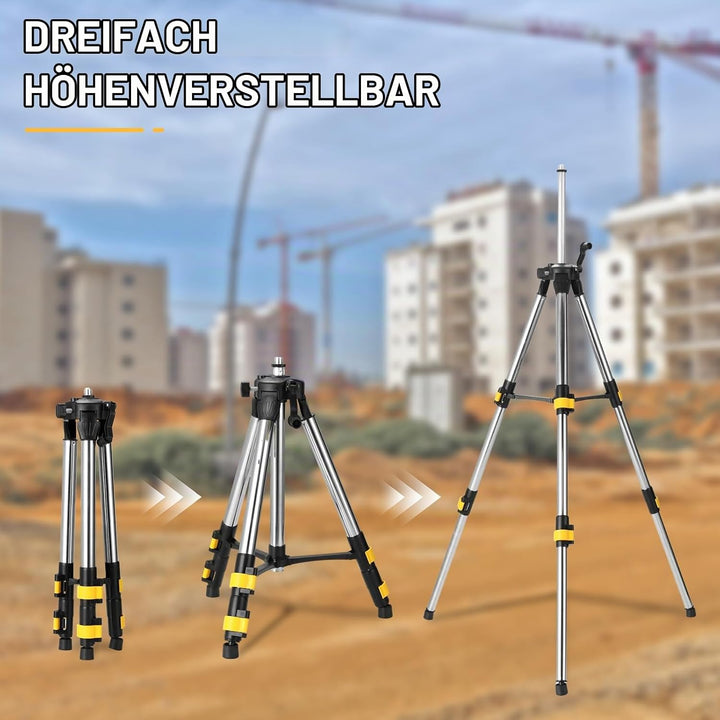 Laser-Stativ mit Höhenverstellung, 120 cm, 5/8" und 1/4" Gewinde, Edelstahl-Verlängerungsstangen 2 F